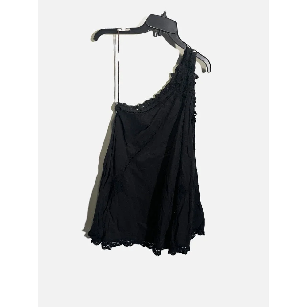 Free People One Shoulder Mini Dress Womens Small Black Crochet Lace Boho OB95726